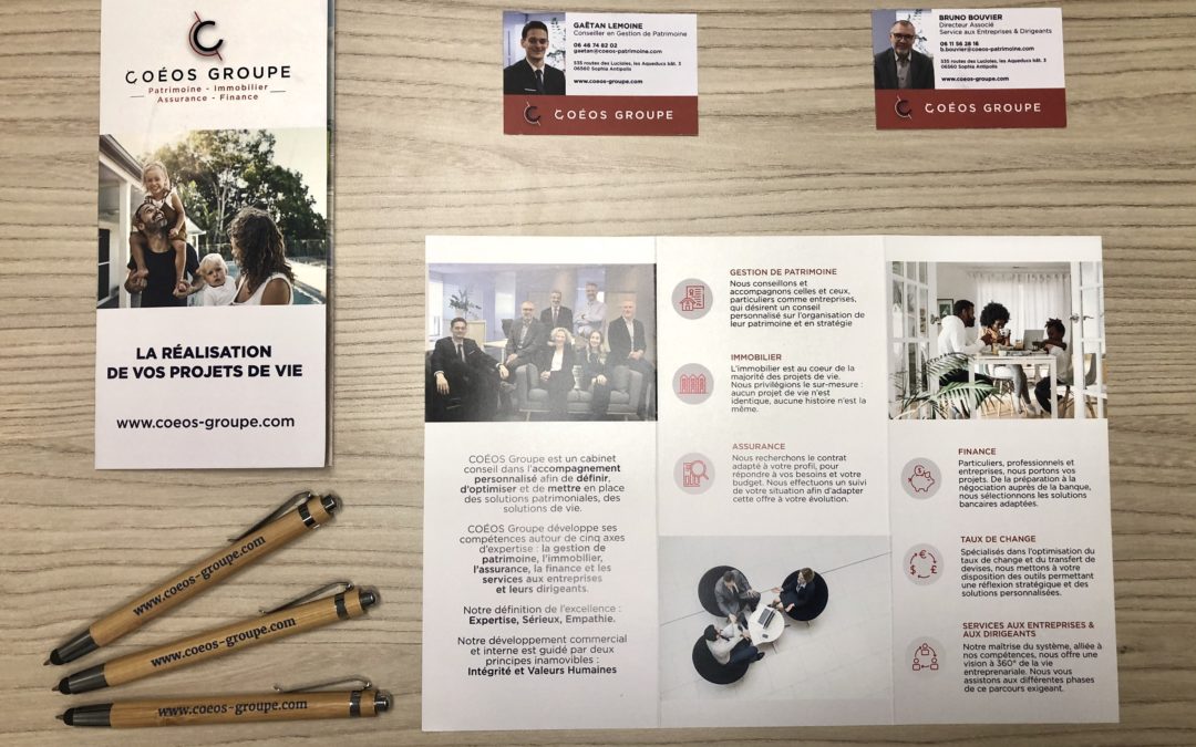 Nouveautés COÉOS Groupe - Flyer - cartes de visites - stylos